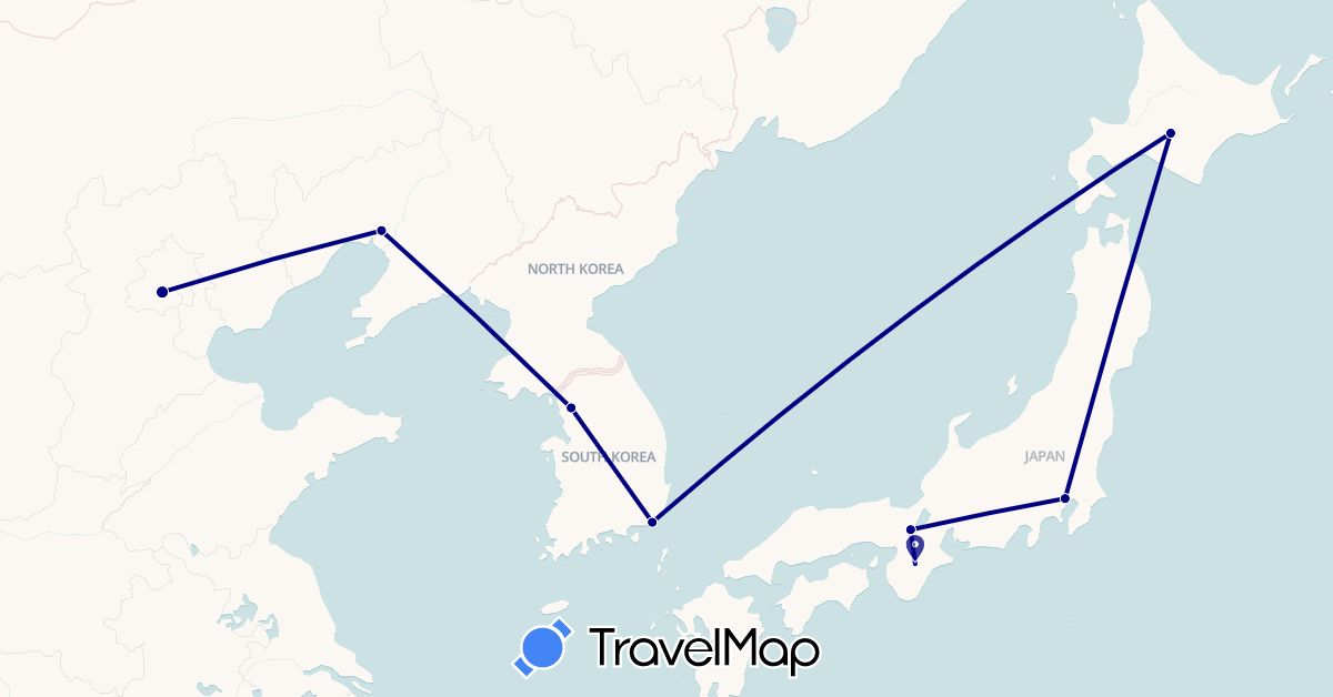 TravelMap itinerary: driving in China, Japan, South Korea (Asia)